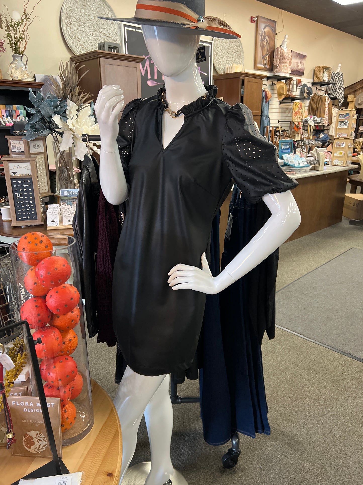 AD9303690 Vegan Leather Laser Cut Dress