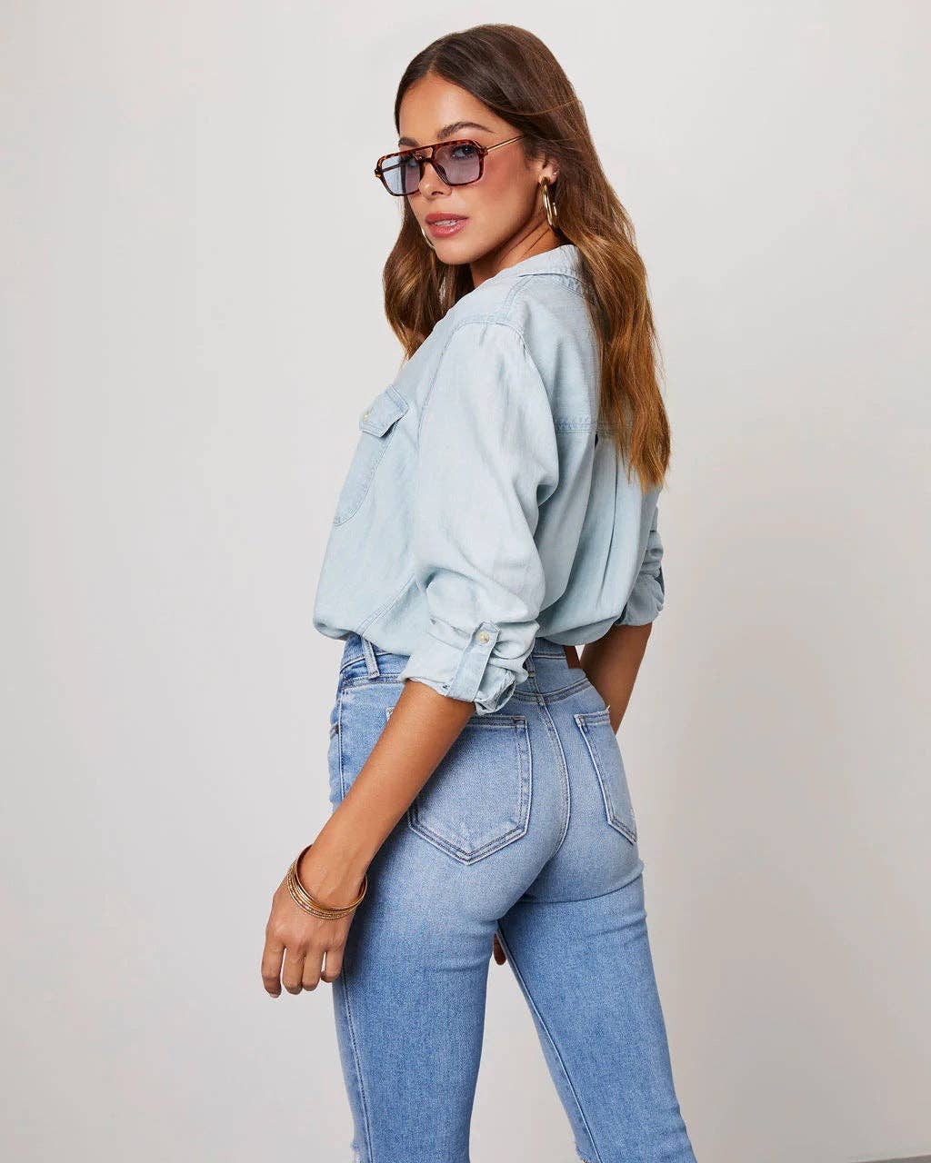 Denim Pockets Long Sleeves Shirt