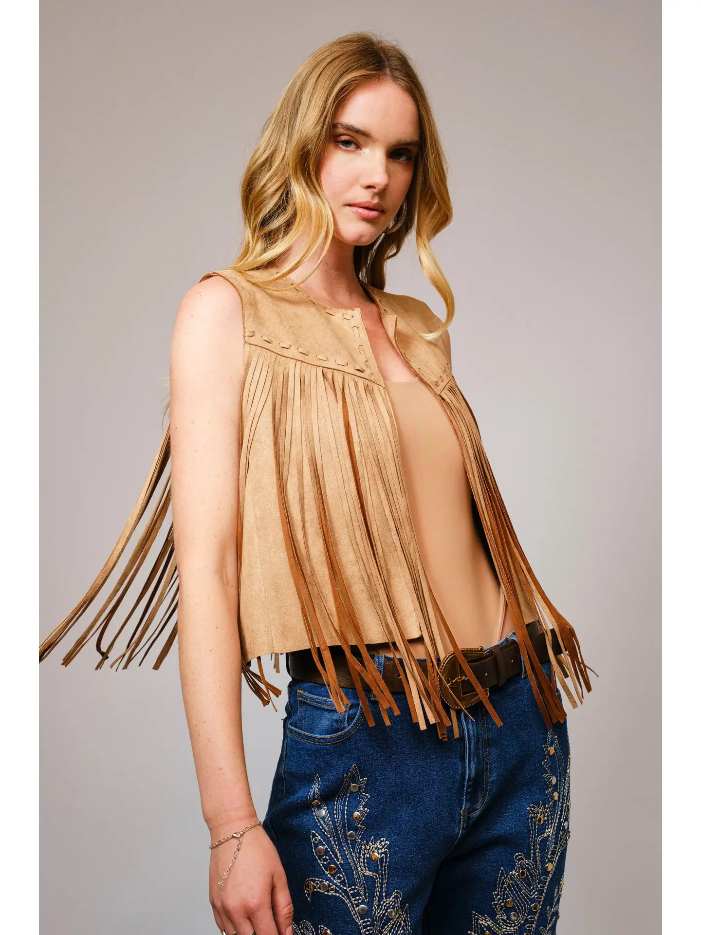 36665J Suede Fringe Western Vest