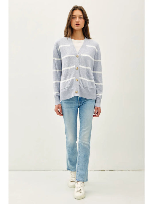 Striped V-Neck Button up Sweater