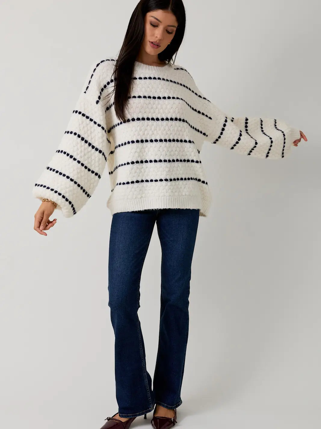 MWT20120 Balloon LS Sweater White/Nvy