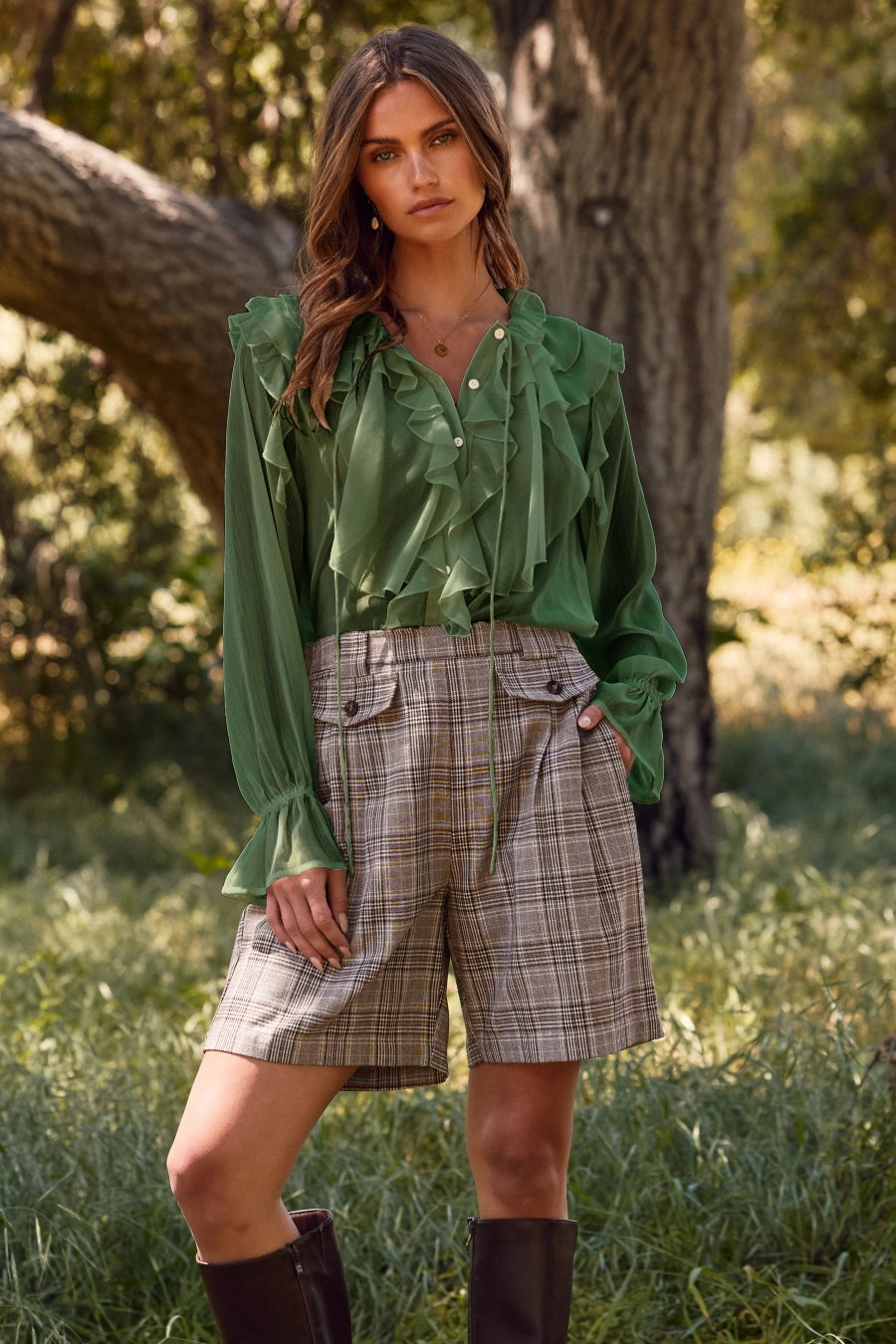 IT18140 Sheer Chiffon Blouse Hunter Green