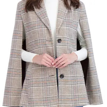 Vegan Cashmere Plaid Cape