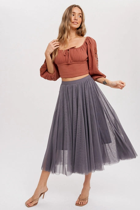 Tulle Midi Skirt Dark Ash