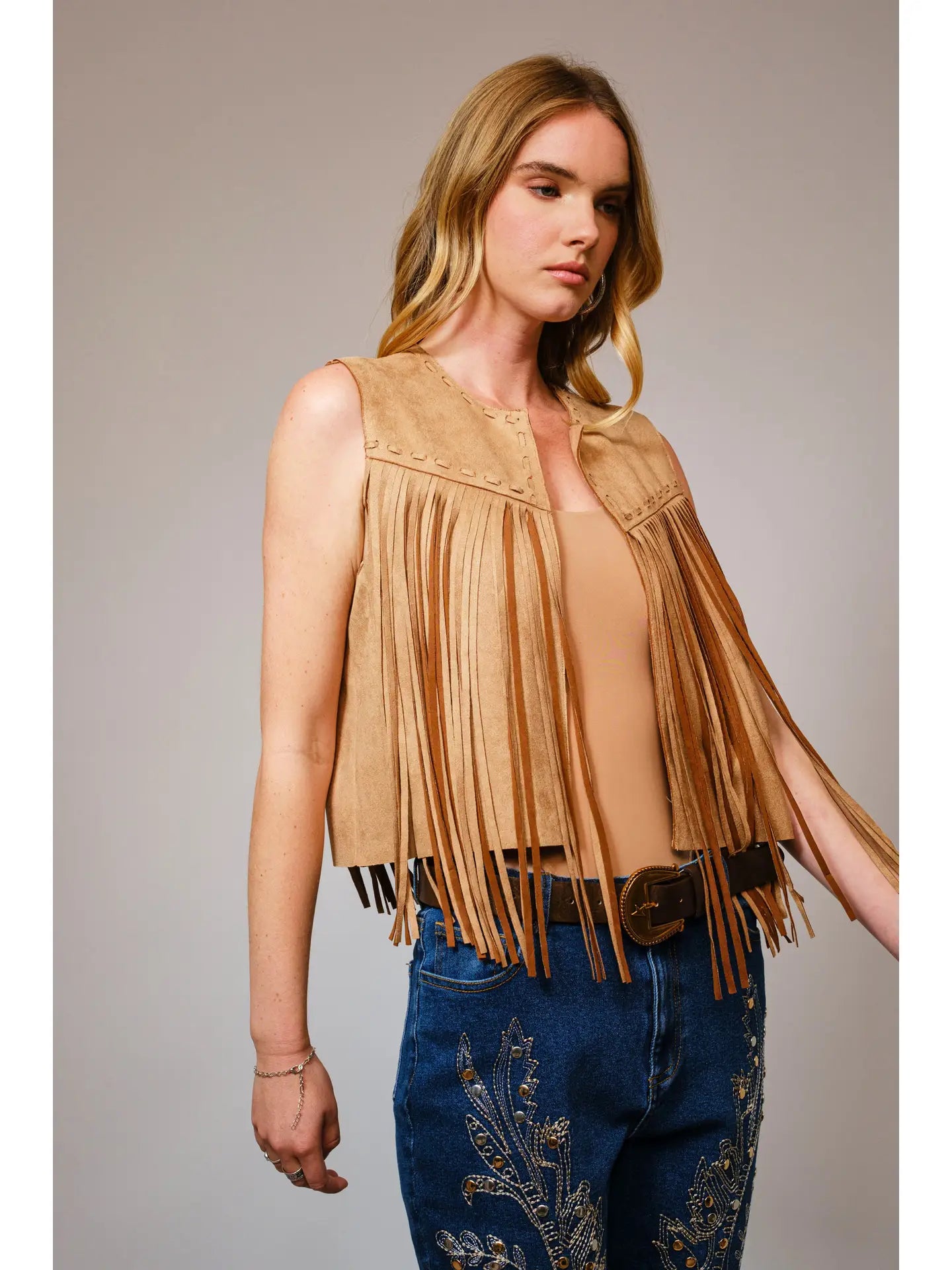 36665J Suede Fringe Western Vest
