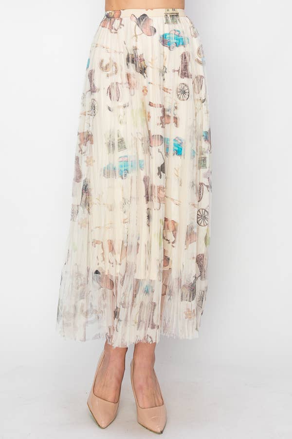 Pleated Tulle Midi Skirt