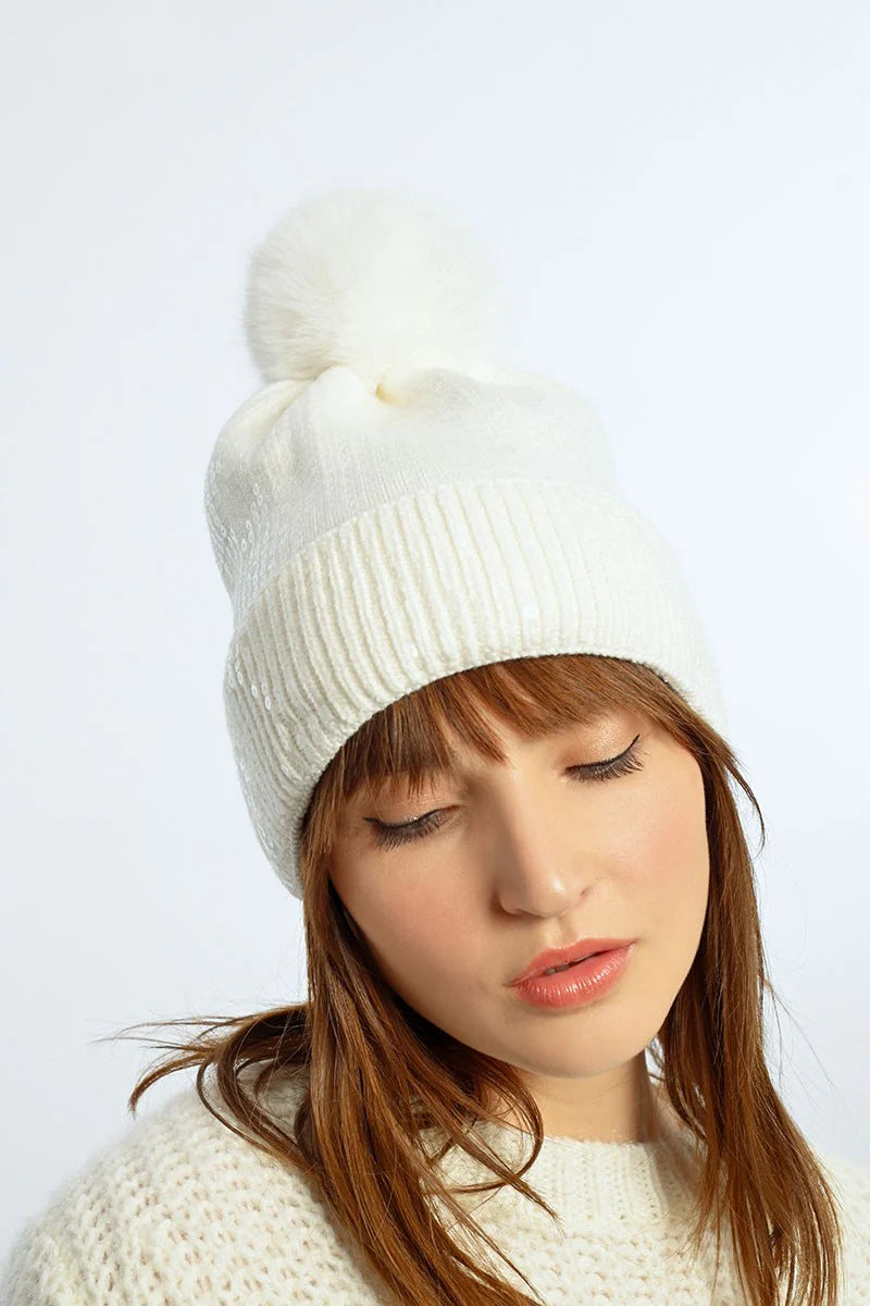 BL06CH Sequin Beanie White