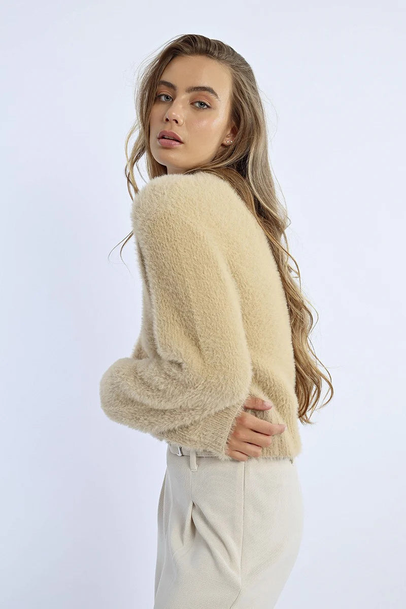 LAL508CN Fluffily Knit Vest Beige