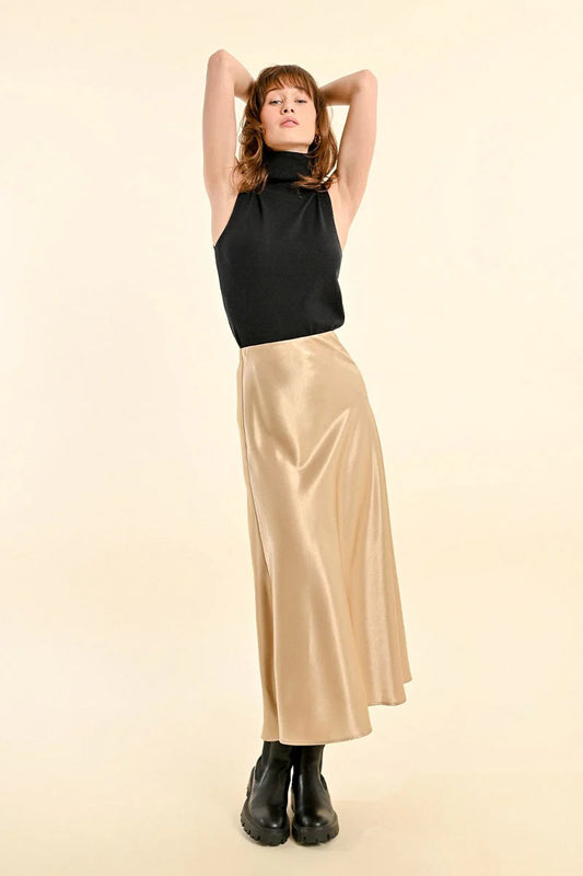 Long Satin Skirt Gold