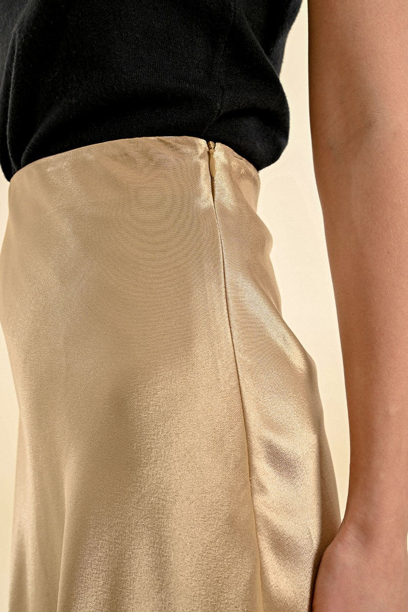 Long Satin Skirt Gold