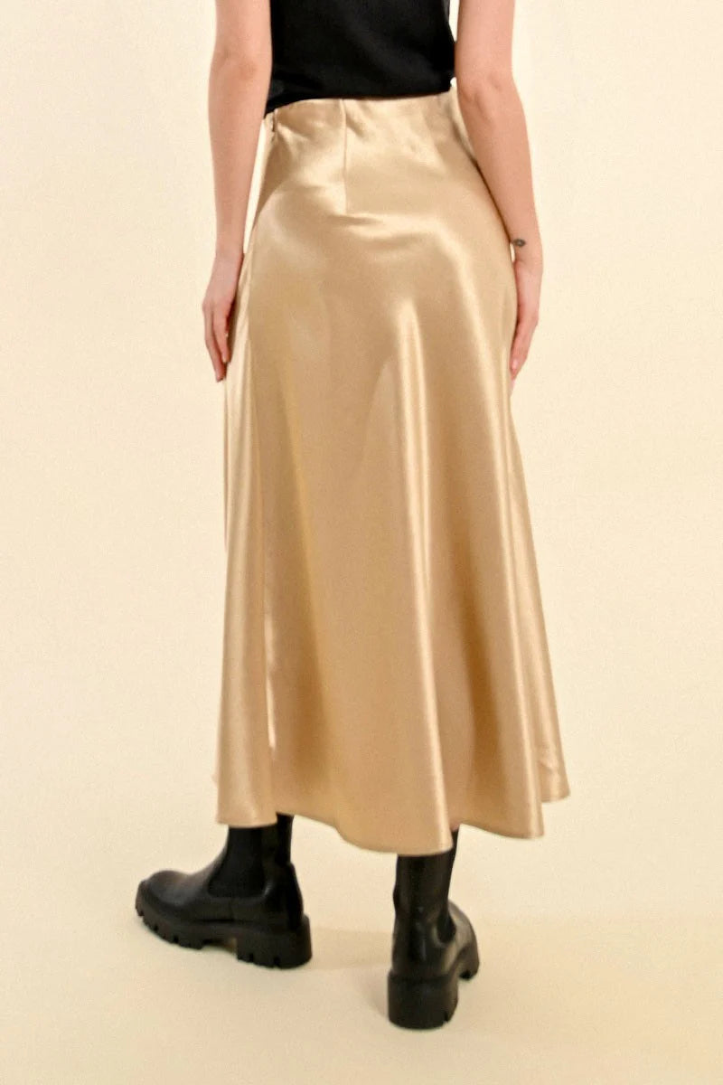 Long Satin Skirt Gold