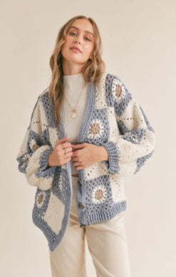 AG1415 Crochet Cardigan Ivory Sky