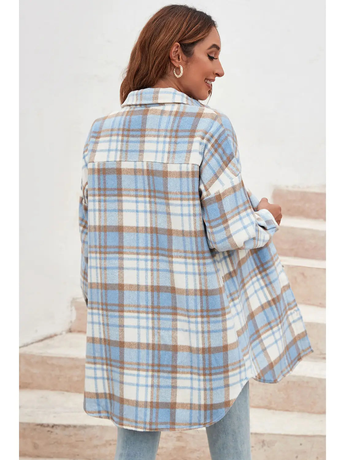 826 Plaid Shacket Blue/Brown