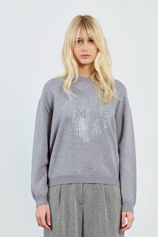 EL1143DN Rhinstone Heart Sweater