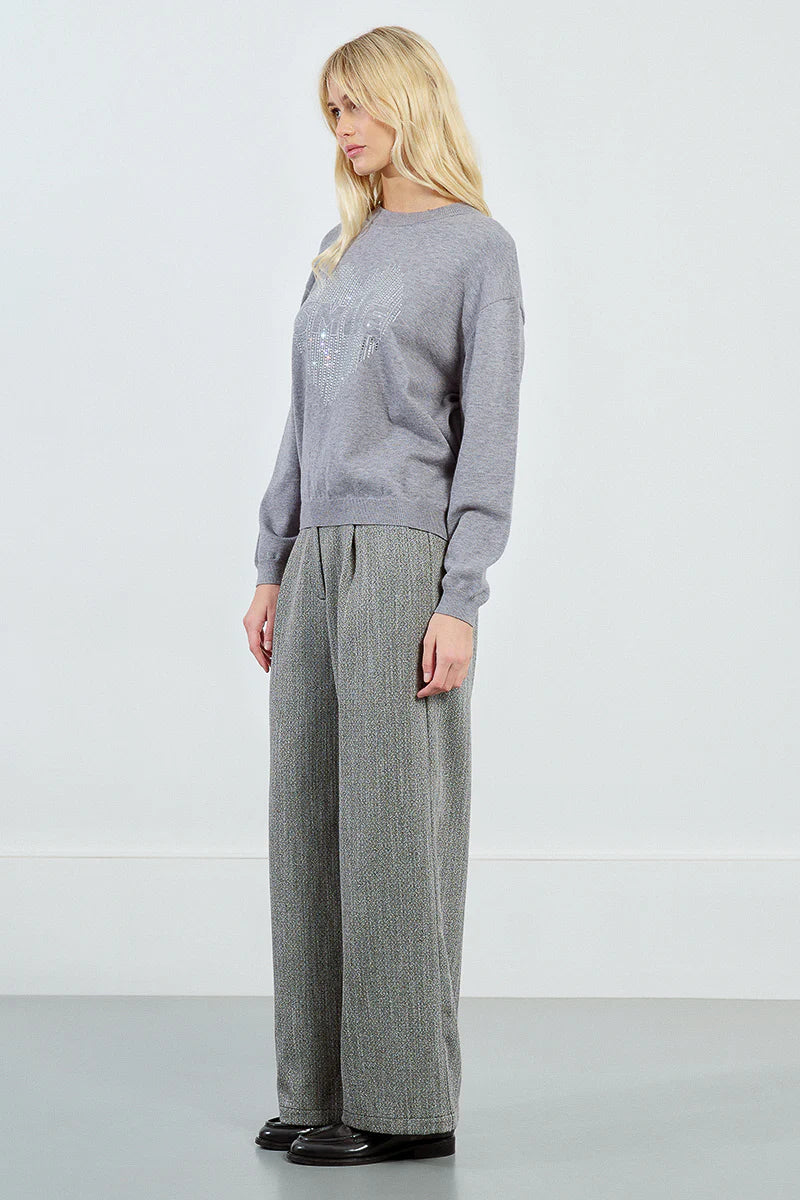 EL1143DN Rhinstone Heart Sweater