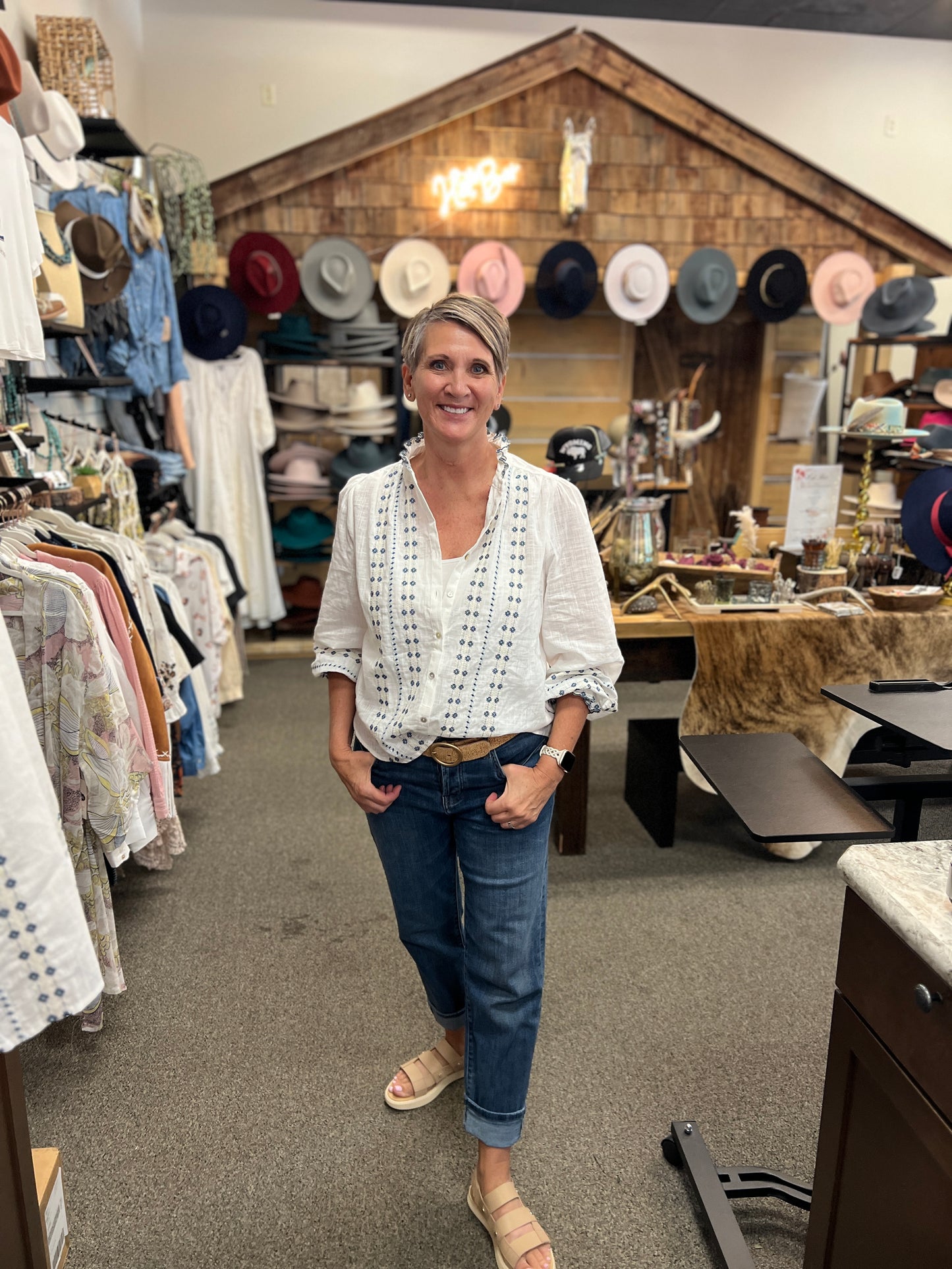 VT82879 Ruffle Embroidered Blouse Top