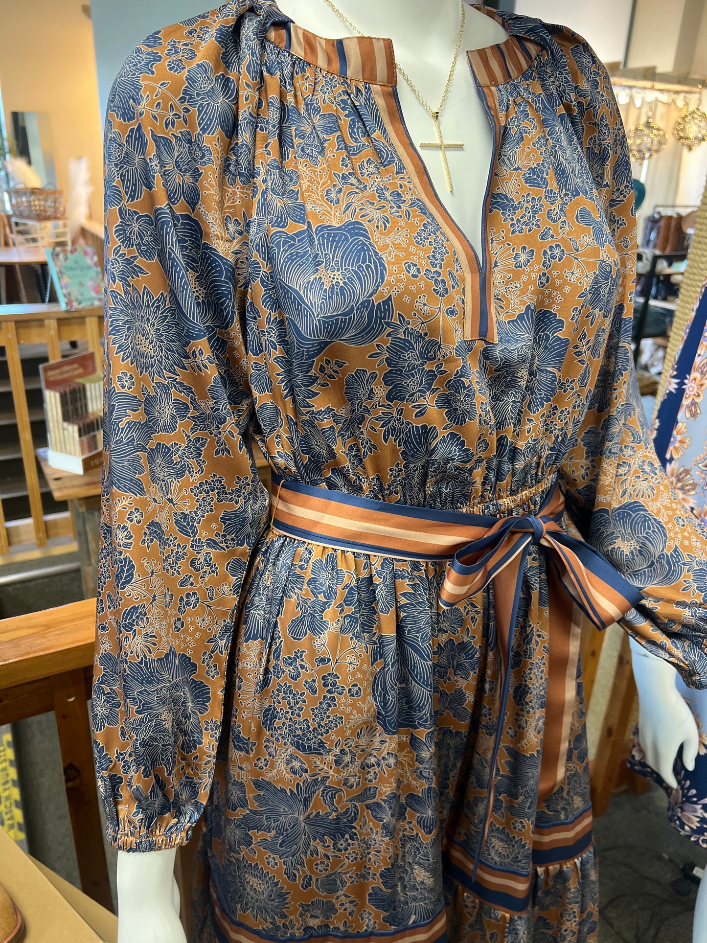 split neck tiered long dress dk brn