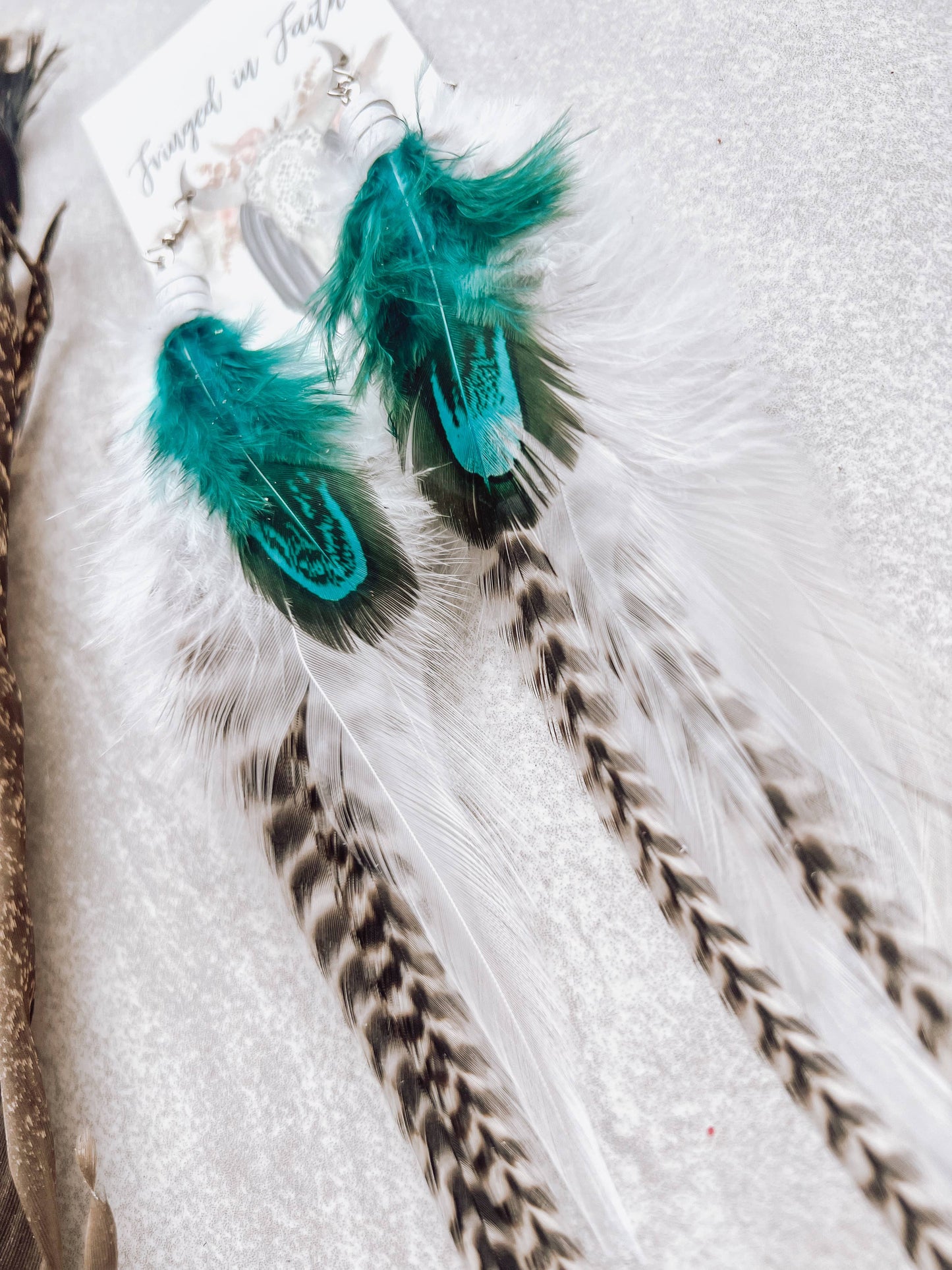 Fringed In Faith - Glacier Feather Earrings