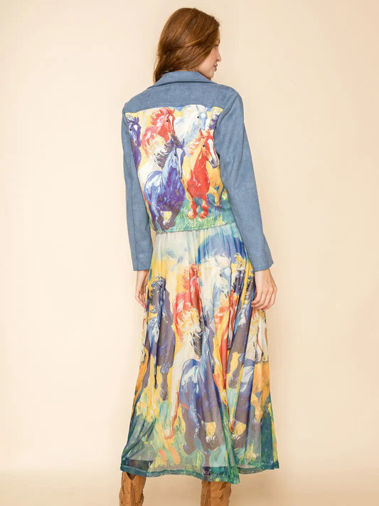 Suede Fringe Horse Jacket- Blue