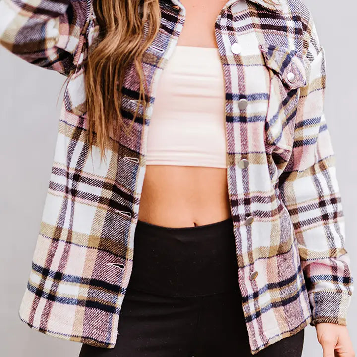 Geometric Plaid Shacket Pink