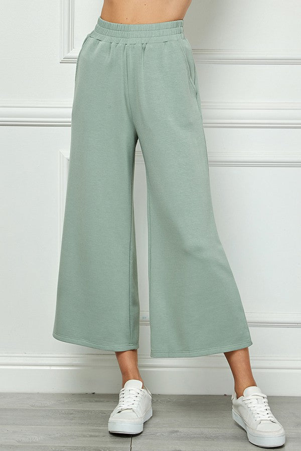 P7195 Soft Cropped Wide Pants Sage