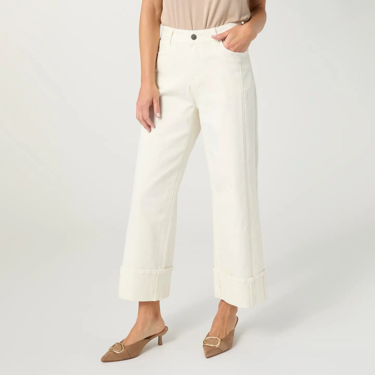 Avante Wide Ankle with Front Seam Pant - Coconut Milk