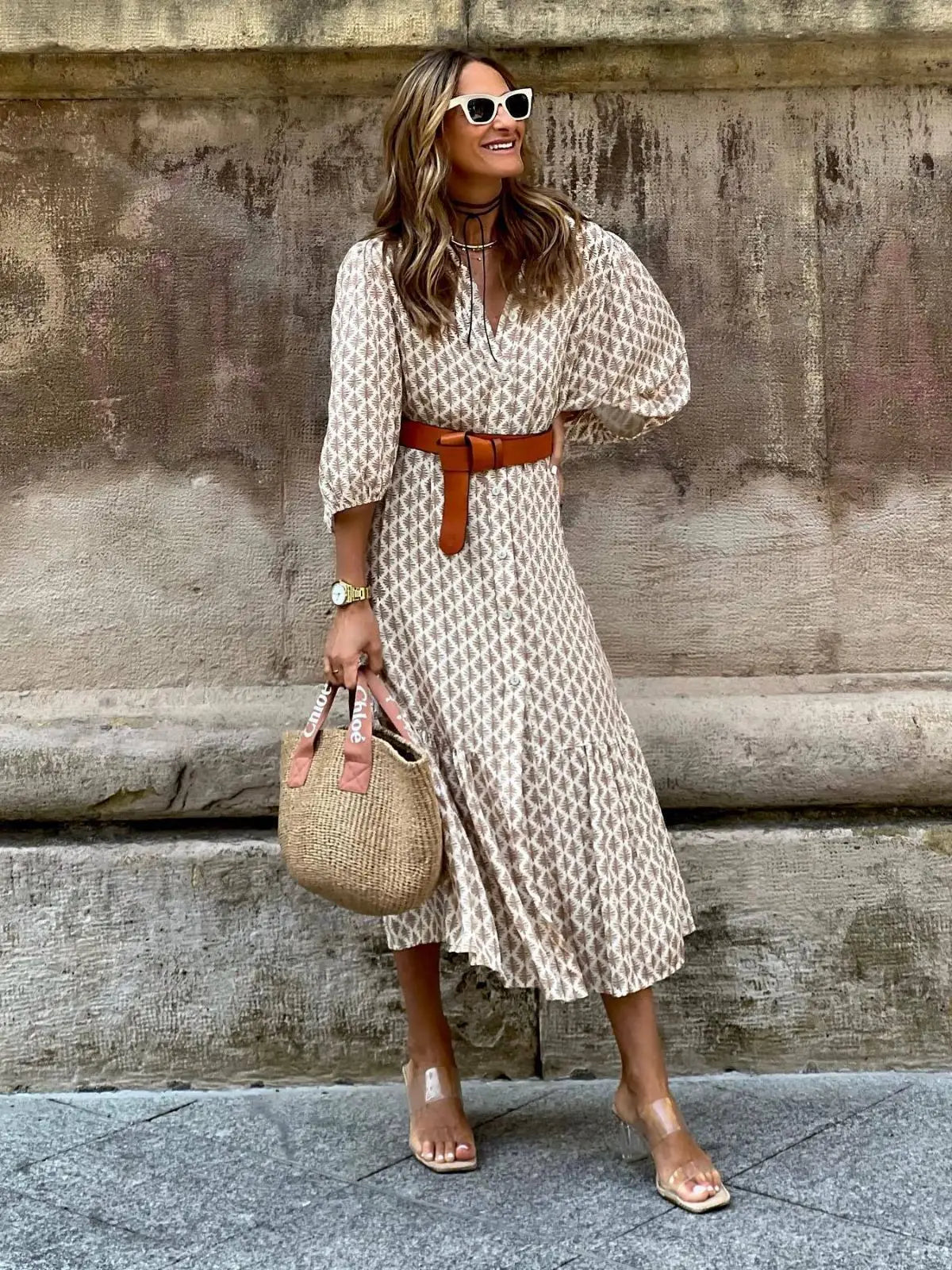 Mid Sleeve Daily Midi Dress