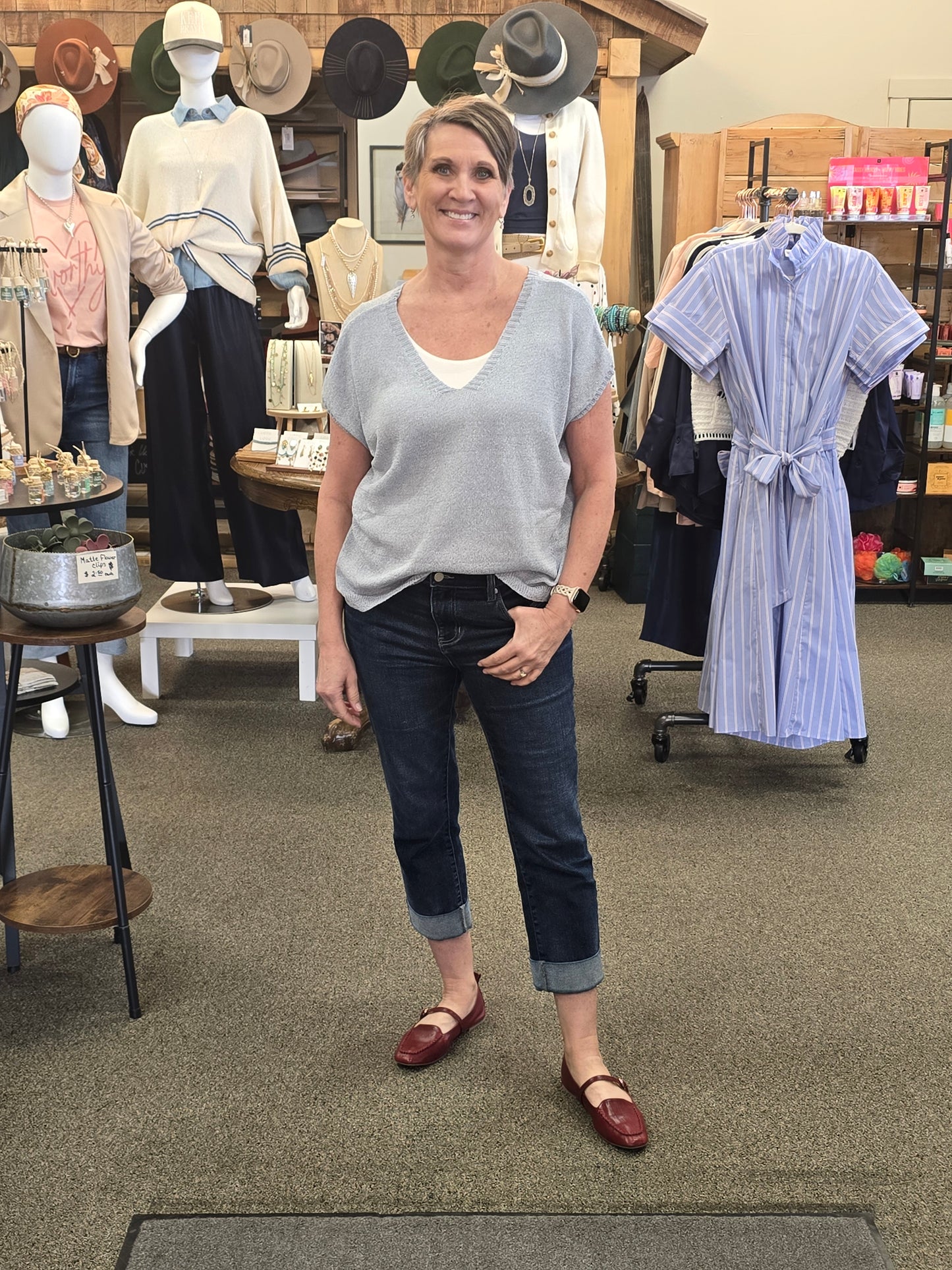Cap sleeve v-neck sweater