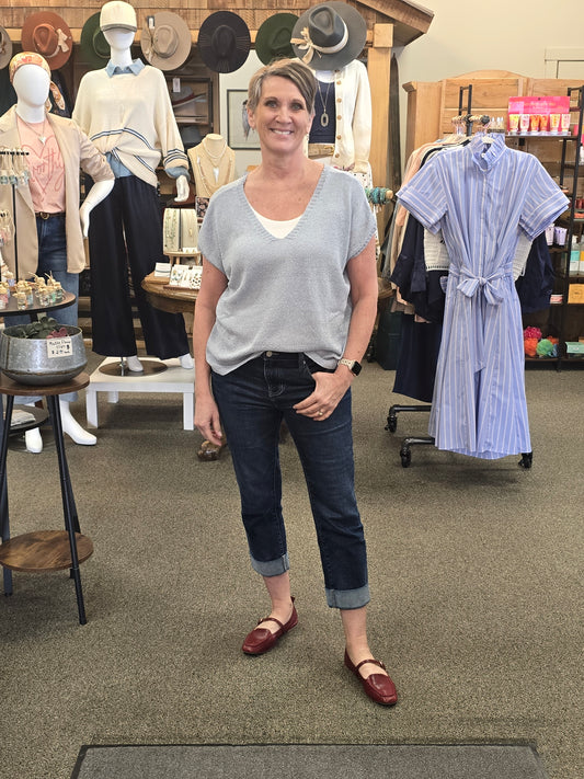 Cap sleeve v-neck sweater