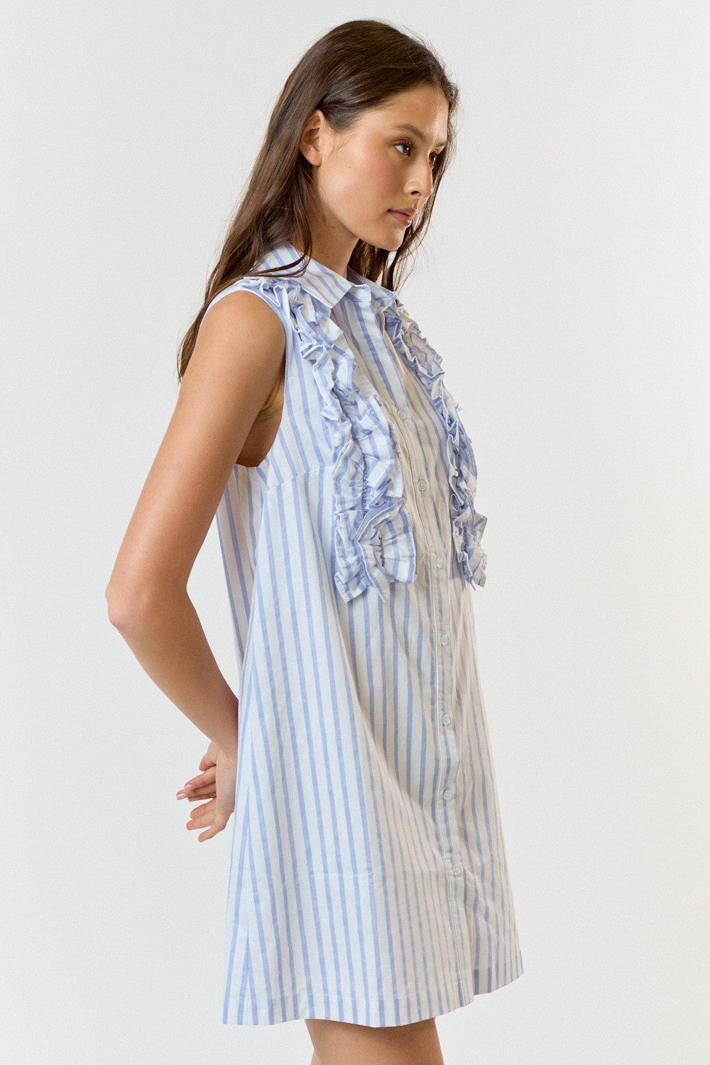 ILD3570 Ruffled Button Down Shirt Dress