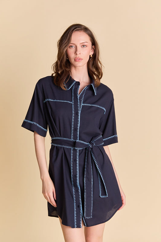 SS1403D Stitch Detailed Shirt Midi Dress