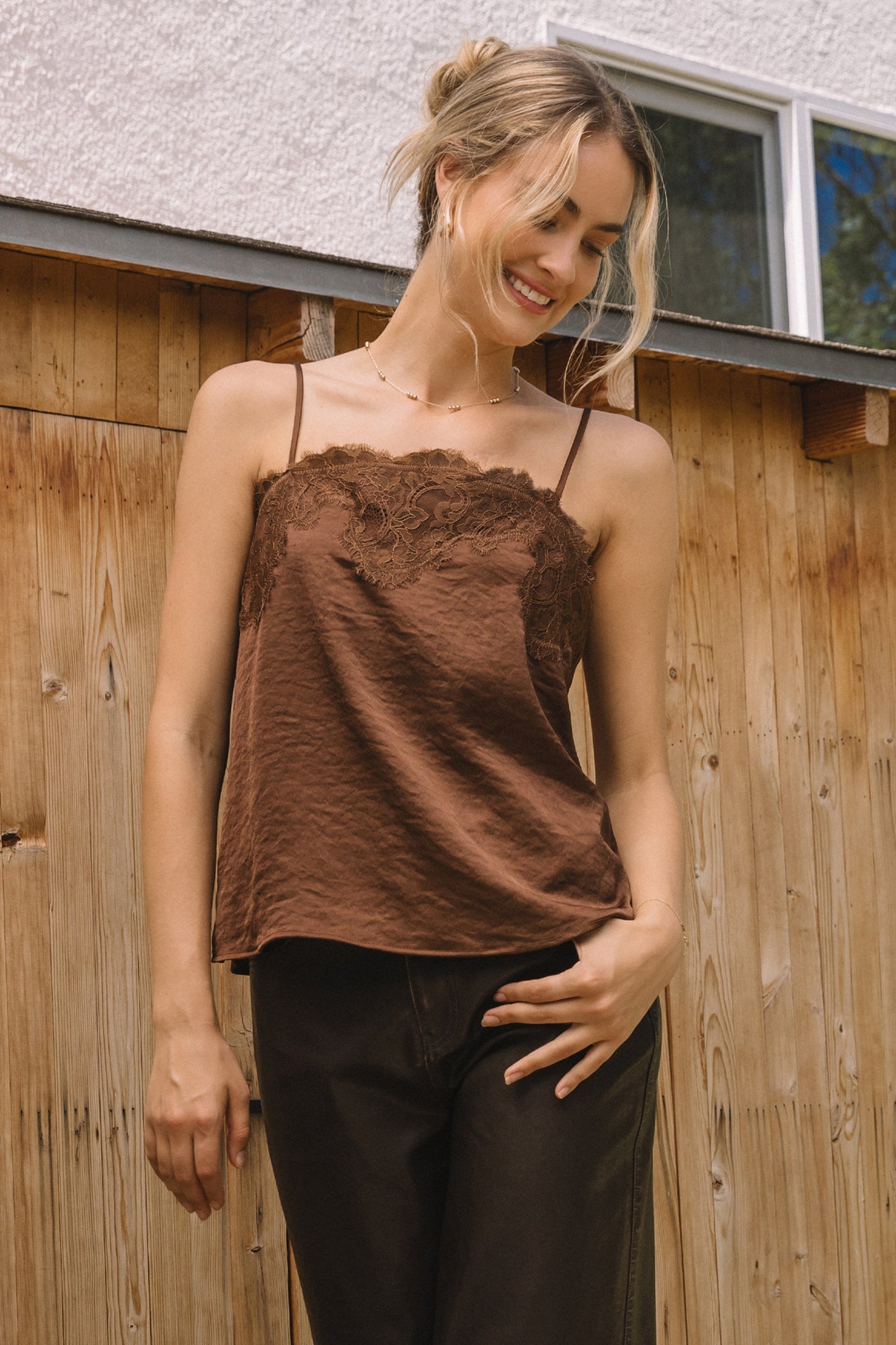 46398 Satin Lace Trim Cami