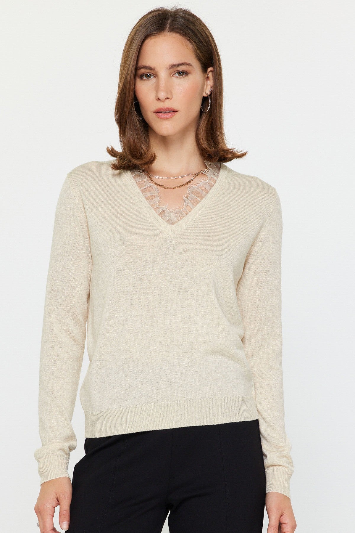 Lace Trimmed Sweater Ivory