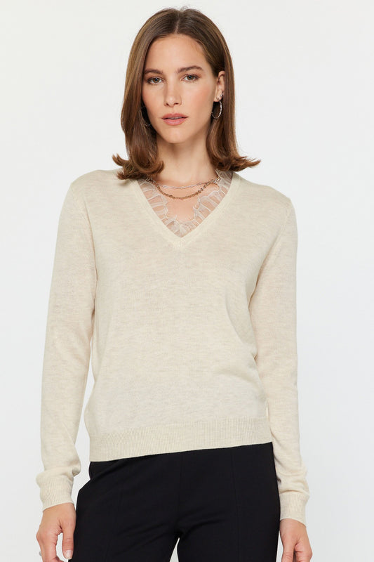 Lace Trimmed Sweater Ivory