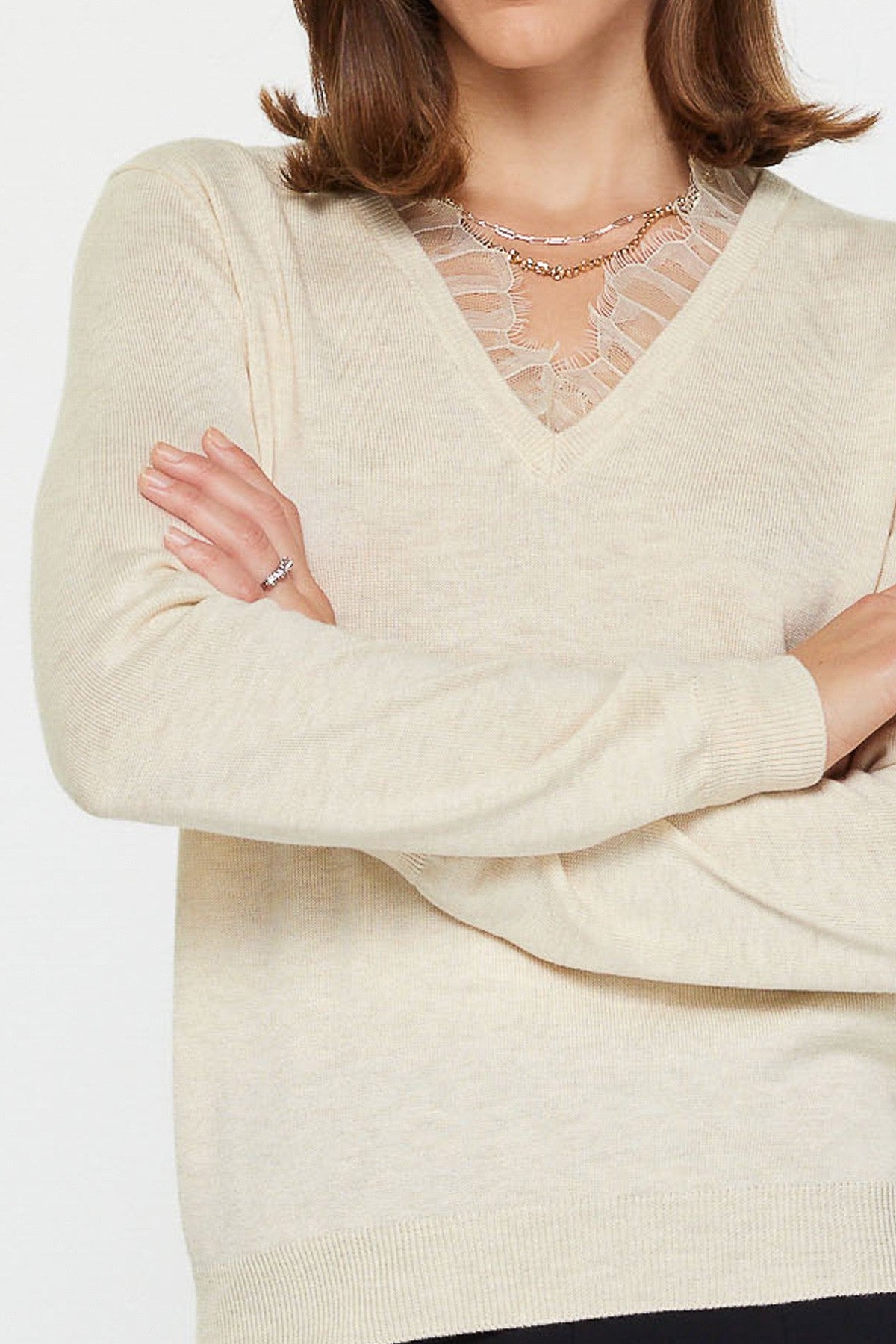 Lace Trimmed Sweater Ivory