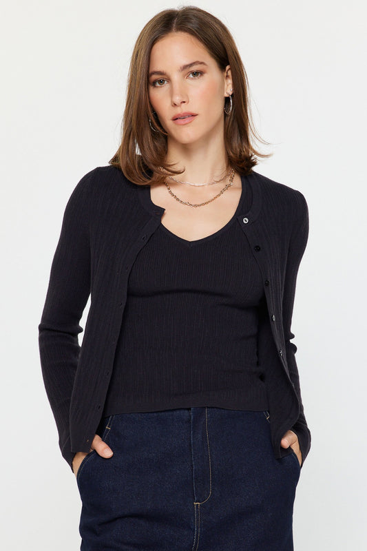 Ribbed Tank and Cardigan set Black
