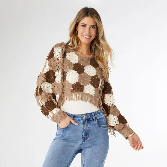 2519083 Nyla Floral Crochet Pullover