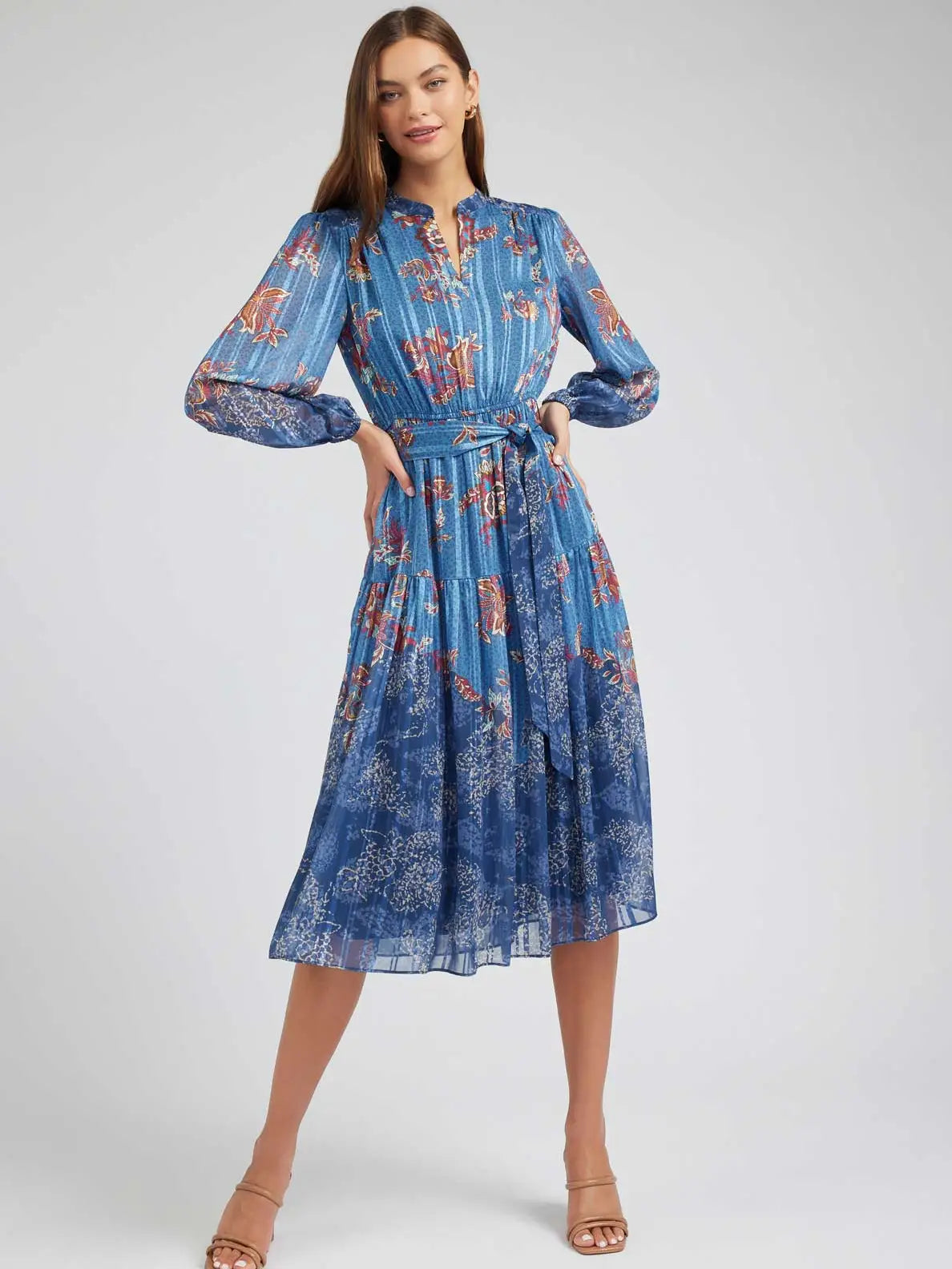 2490260 Floral Printed Tiered Midi Dress