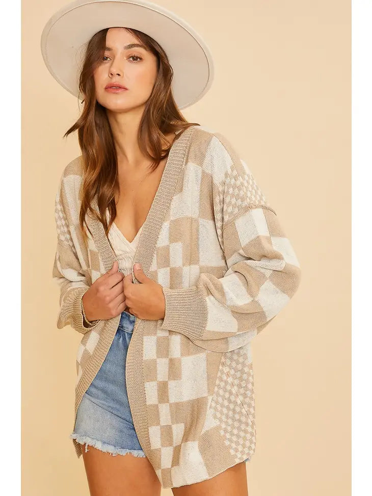 Checkerboard Cardigan Latte