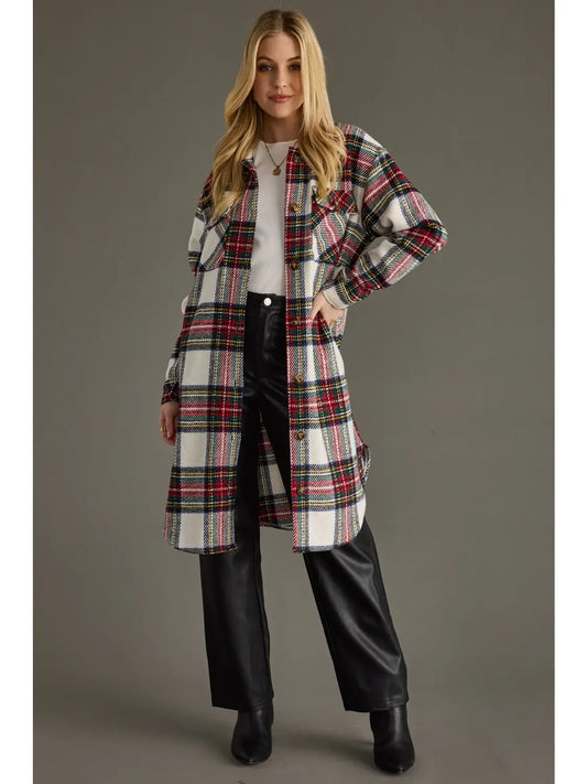 Ivory & Multicolored Plaid Long Shacket