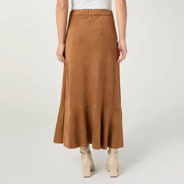 Canyon Faux Suede Skirt with Ruffle - Camel