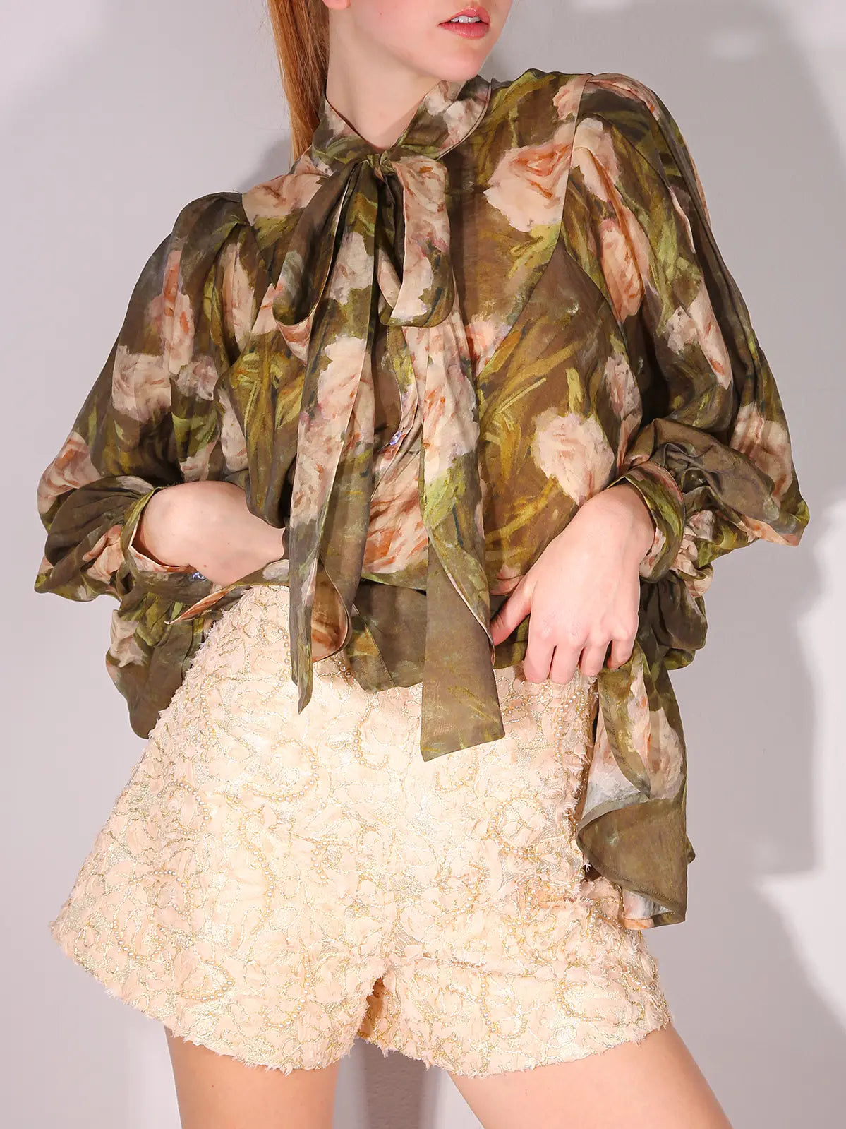 PM2091 Floral Printed Chiffon Blouse
