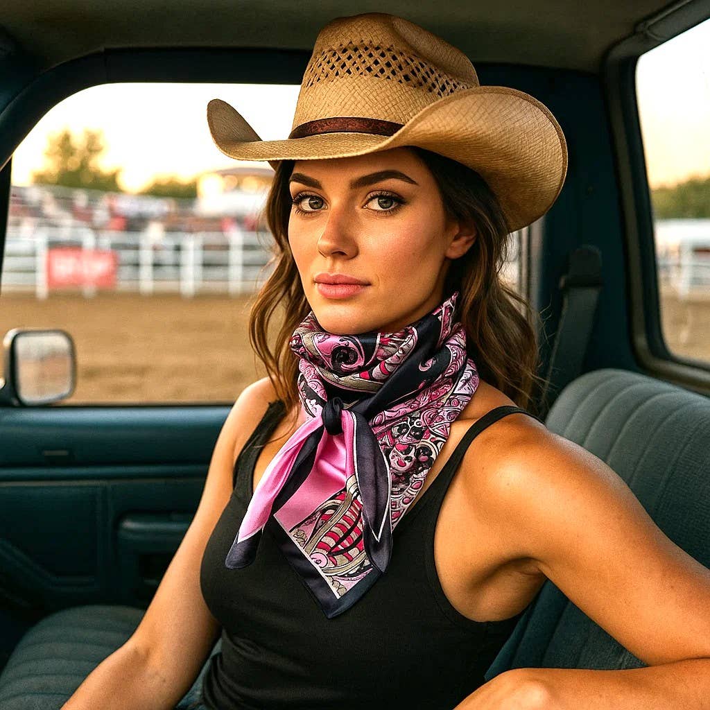 Rodeo Drive - 35X35" Pink and Black Wild Rag / Scarf WR1017