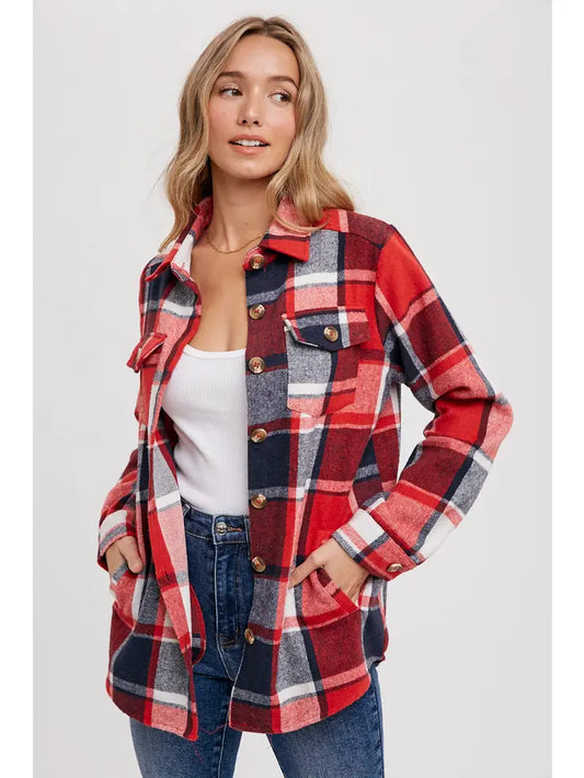 Flannel Plaid Shacket Red Plaid