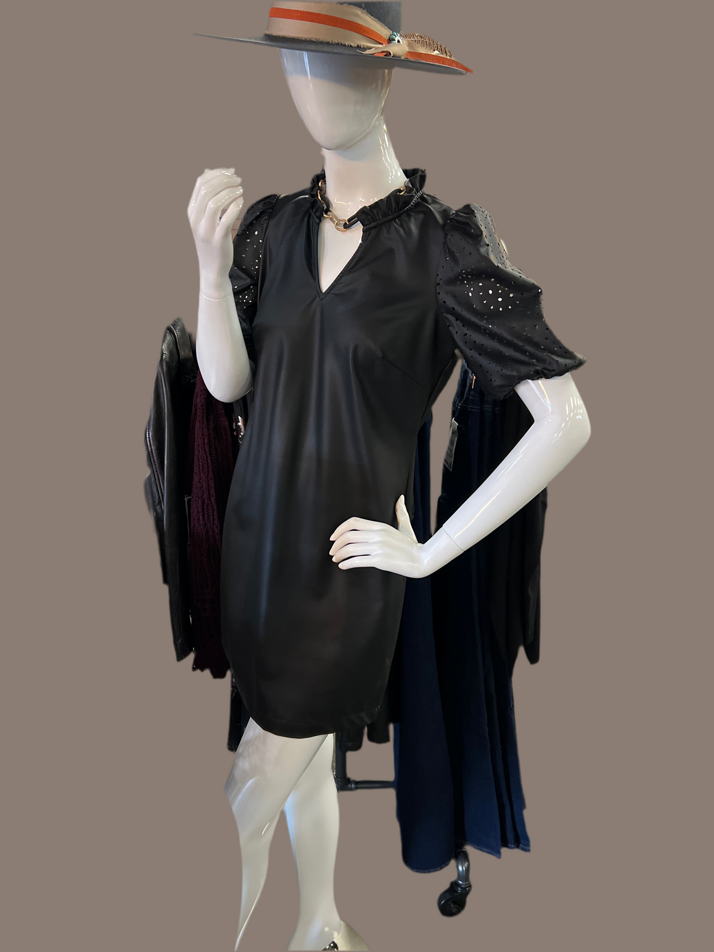 AD9303690 Vegan Leather Laser Cut Dress