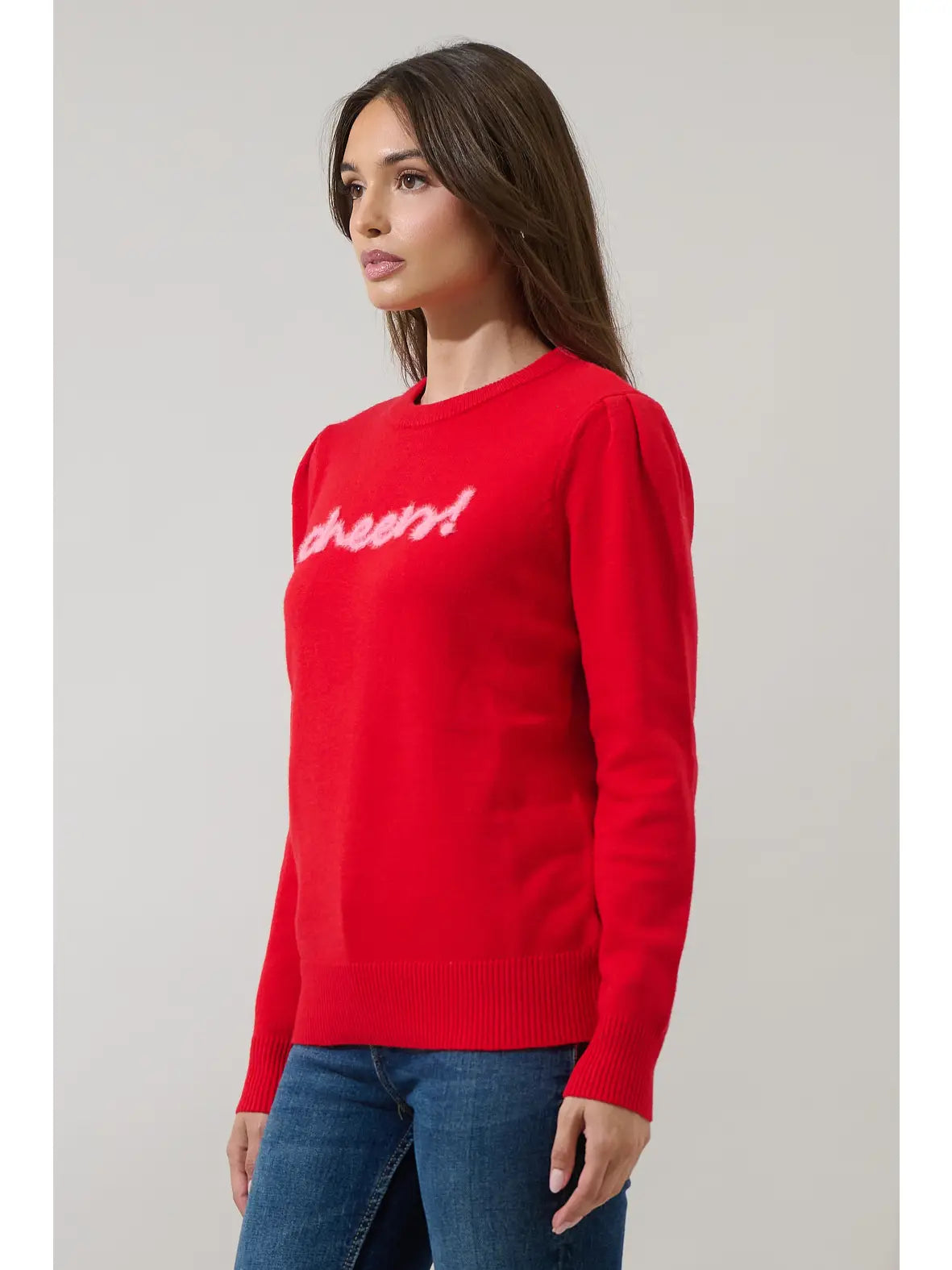 STT17828 Courtney Cheers Pleated Sweater RedPink