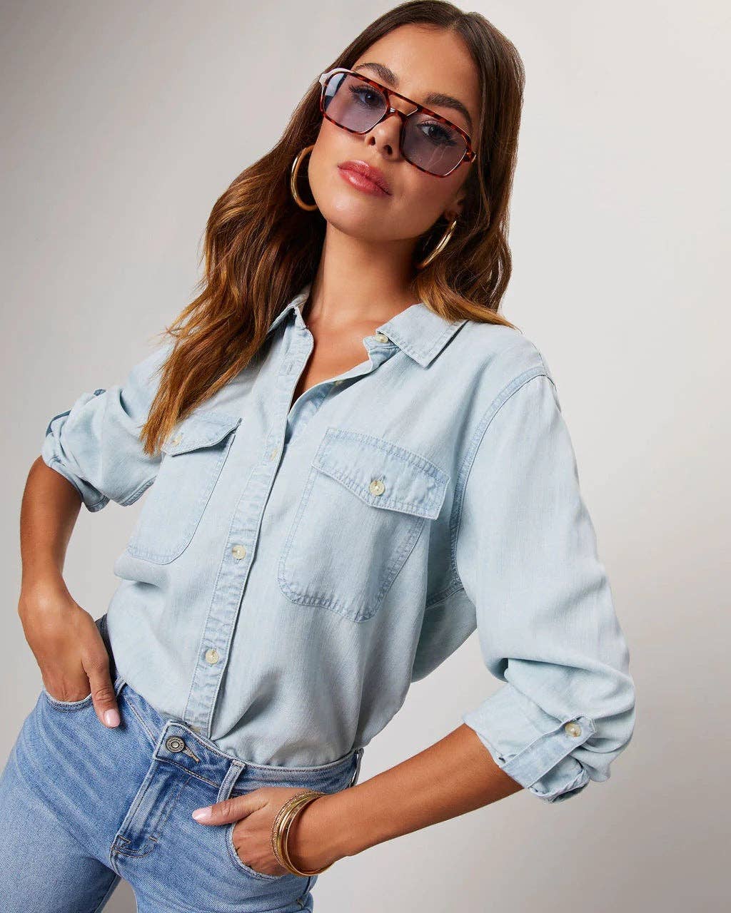 Denim Pockets Long Sleeves Shirt