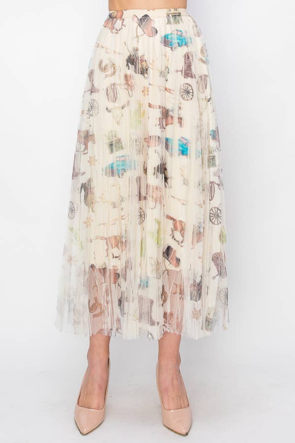 Pleated Tulle Midi Skirt