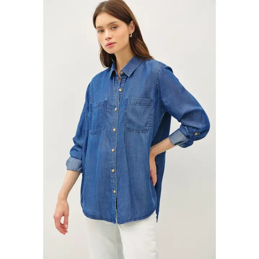 Denim Tencel Button Up Oversized Shirt