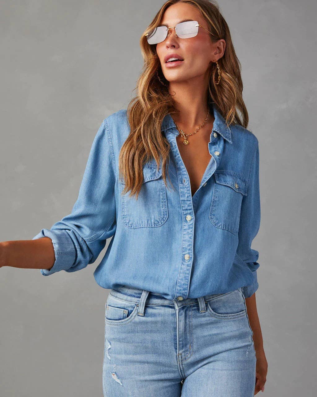 Denim Pockets Long Sleeves Shirt
